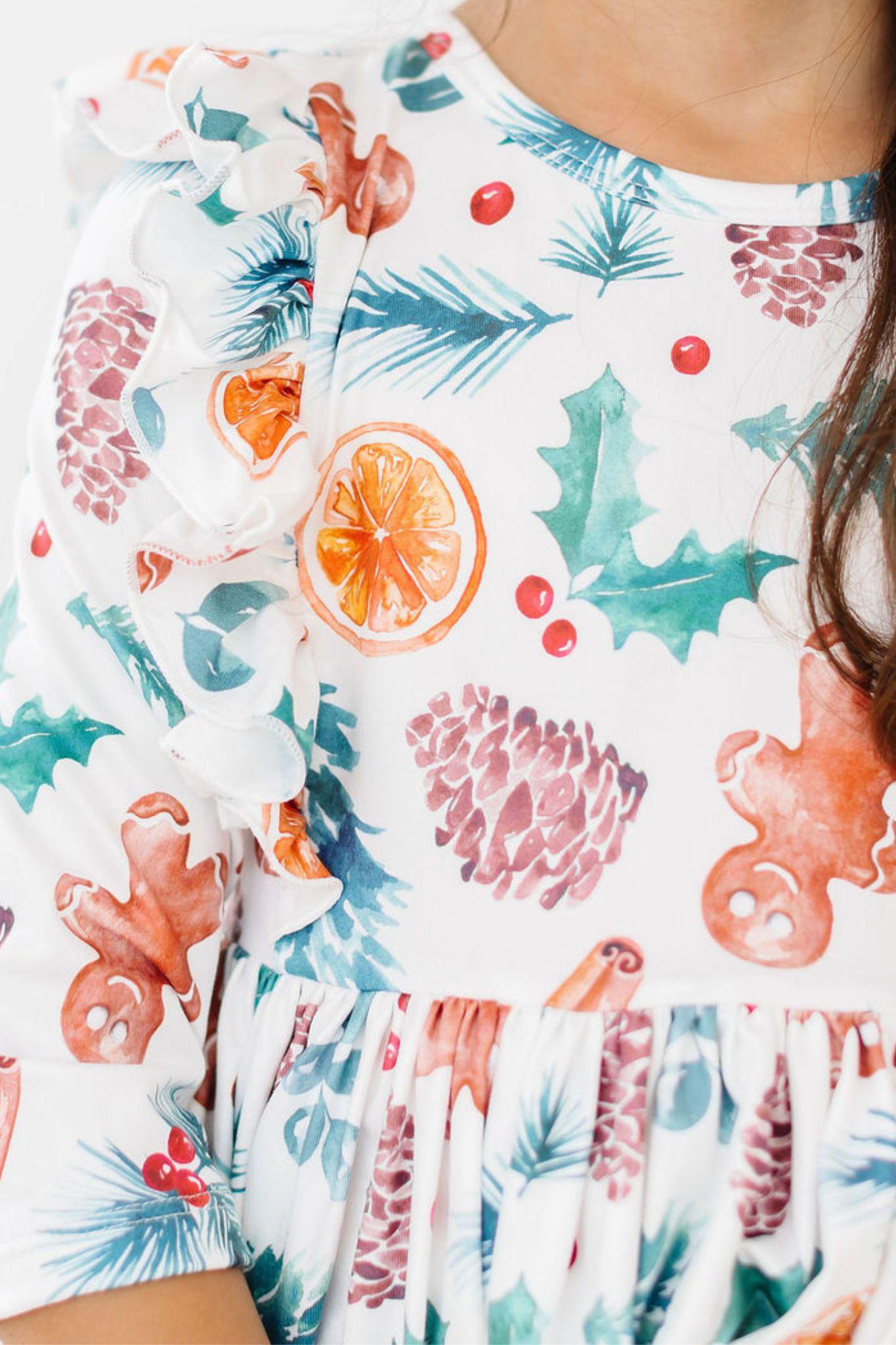 Classic Christmas 3/4 Sleeve Ruffle Twirl Dress Mila & Rose