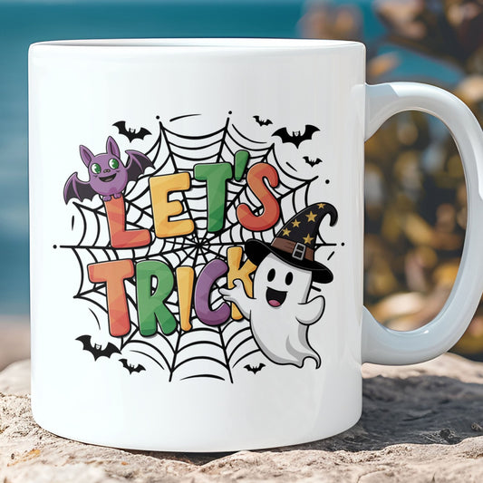 Let's Trick Mug, Cute Halloween Mug, Cute Ghost Mug, Halloween Mug T1317