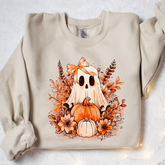 Retro Ghost Pumpkin, Spooky Ghost Shirt, Fall Halloween Shirt, Halloween Sweatshirt T1337