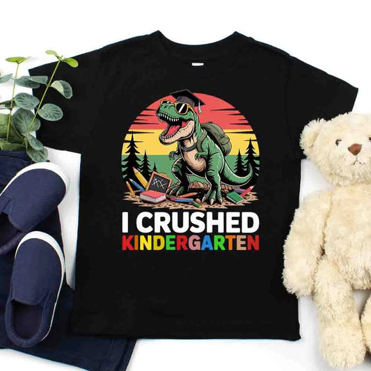 I Crushed Kindergarten T-Rex Dinosaur Graduation T-Shirt for Kids