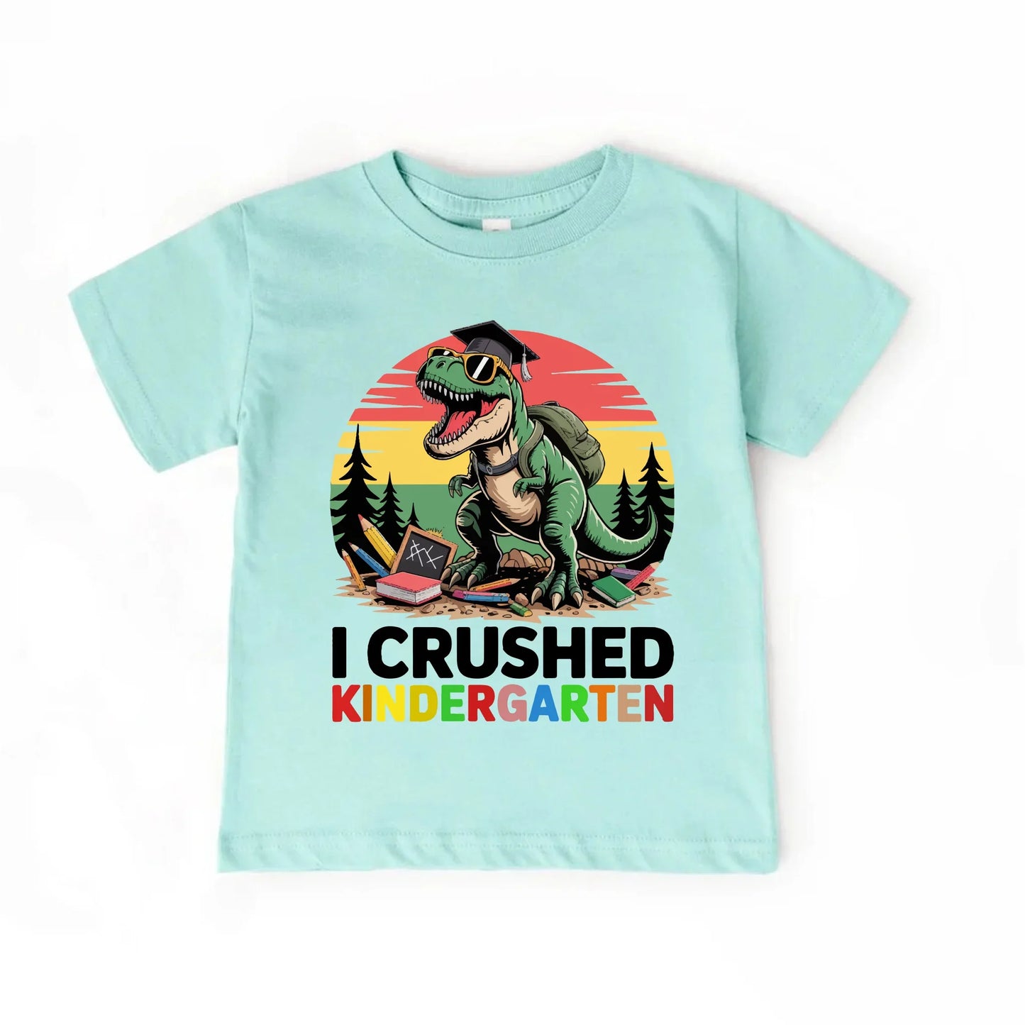 I Crushed Kindergarten T-Rex Dinosaur Graduation T-Shirt for Kids