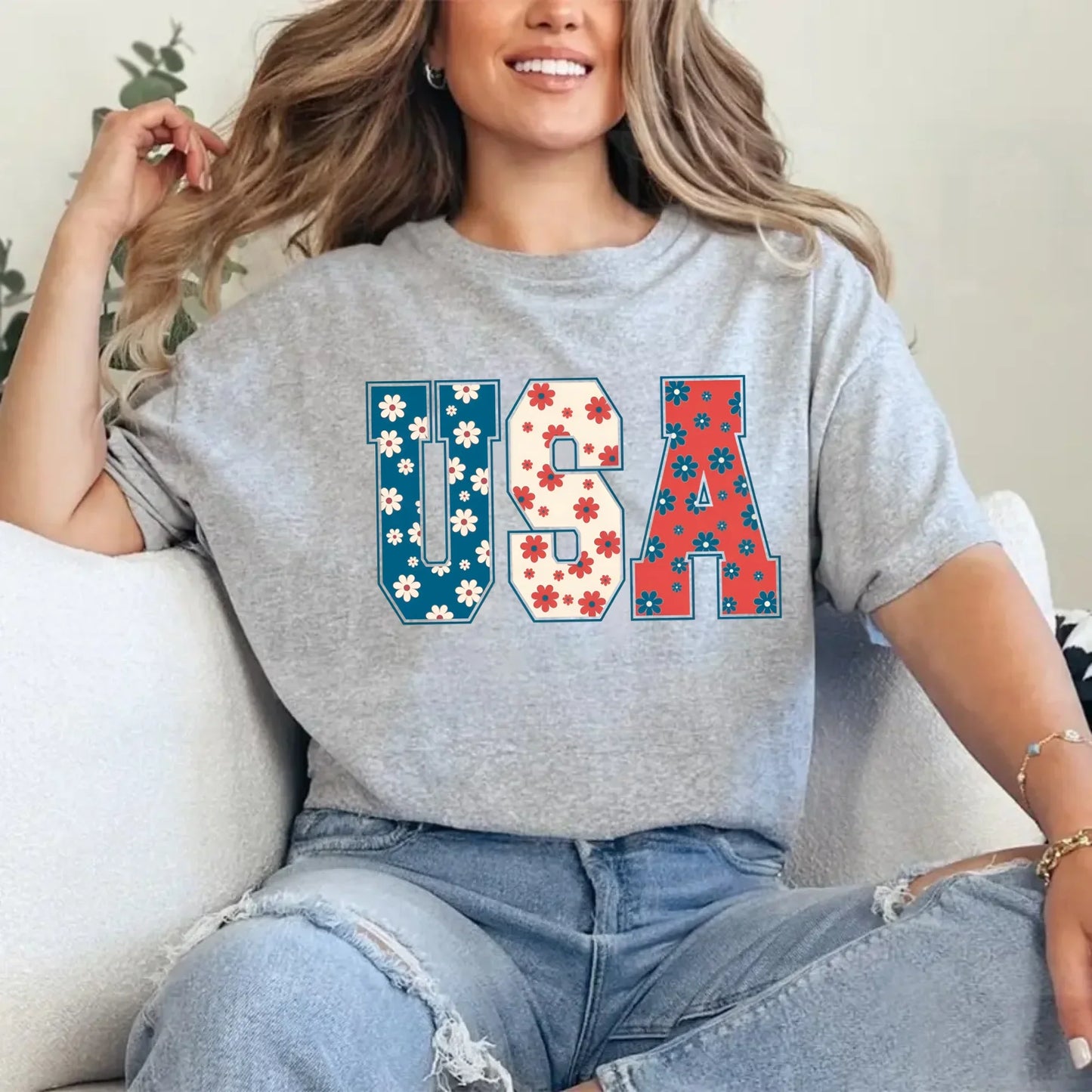 USA Floral T-Shirt - Independence Day Flowers Tees