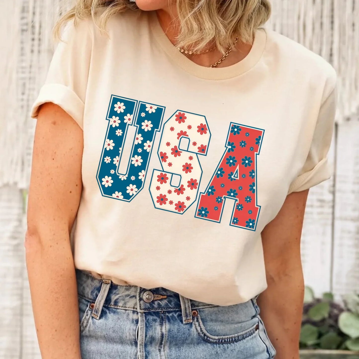 USA Floral T-Shirt - Independence Day Flowers Tees