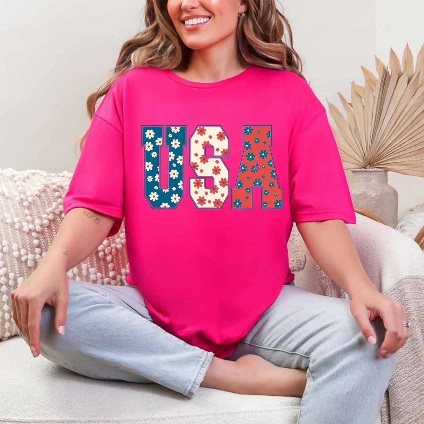 USA Floral T-Shirt - Independence Day Flowers Tees