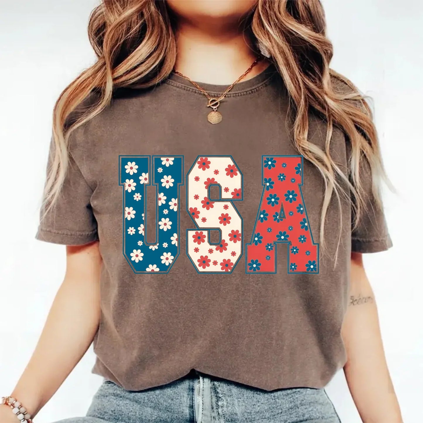USA Floral T-Shirt - Independence Day Flowers Tees