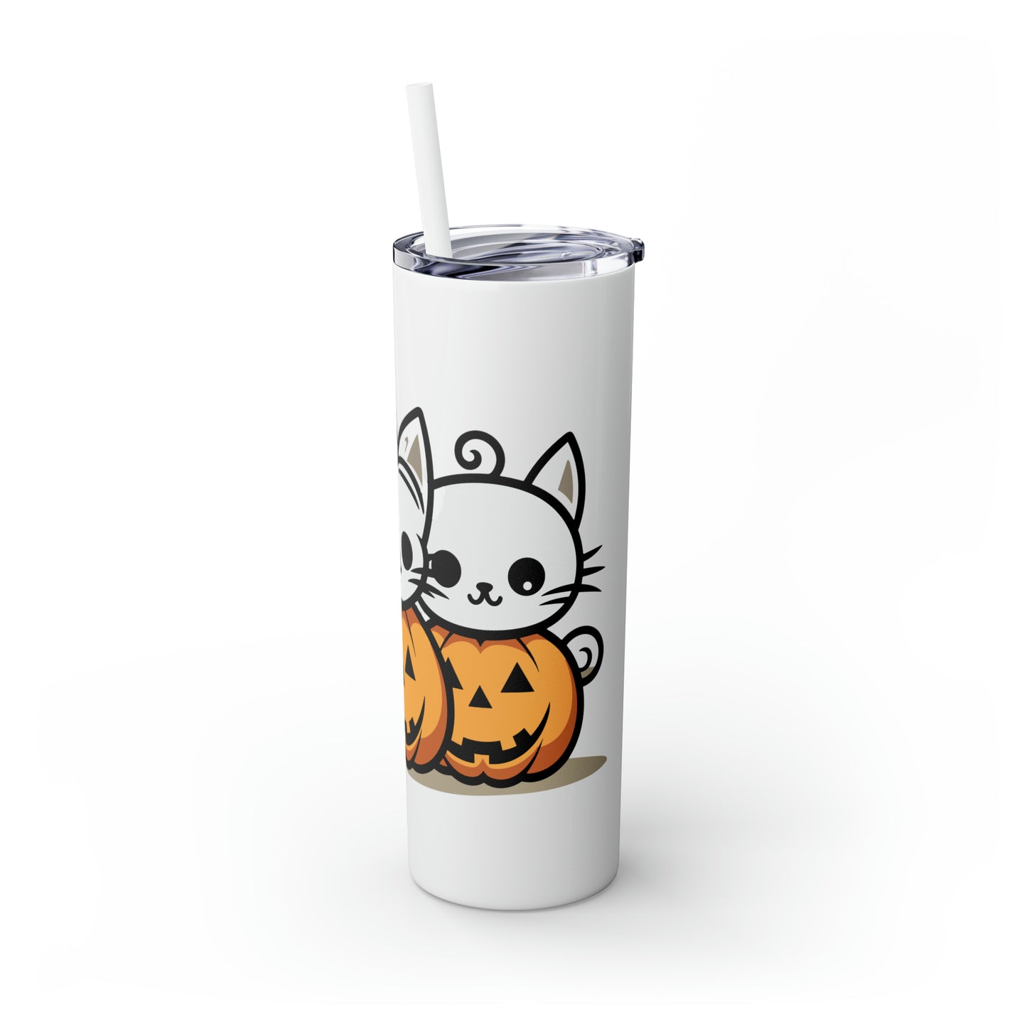 Halloween Skinny Tumbler with Straw 20oz - Spooky Drinkware - Cat Theme - BPA-Free, Reusable Cup, Halloween Tumbler, Halloween Gift