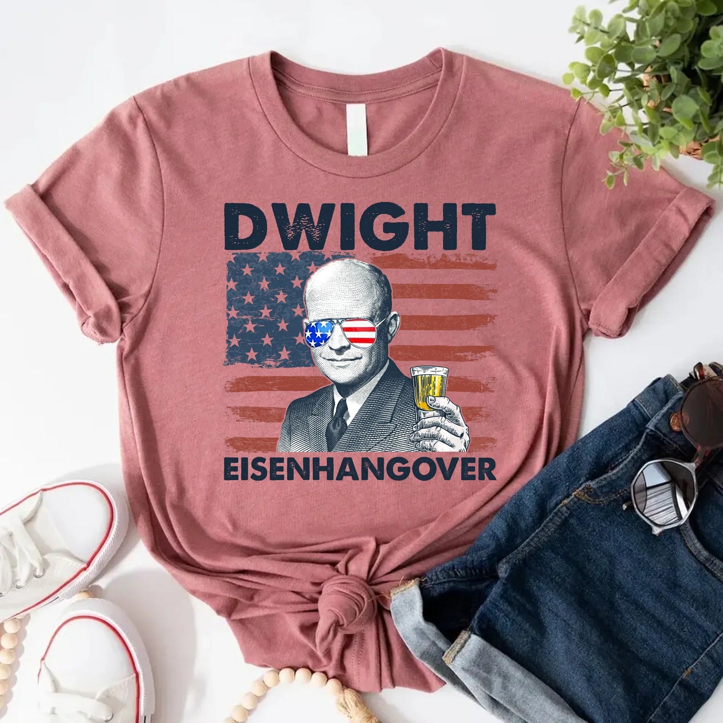 Eisenhangover 4th of July Lightweight Shirt Funny Dwight Eisenhower Tee