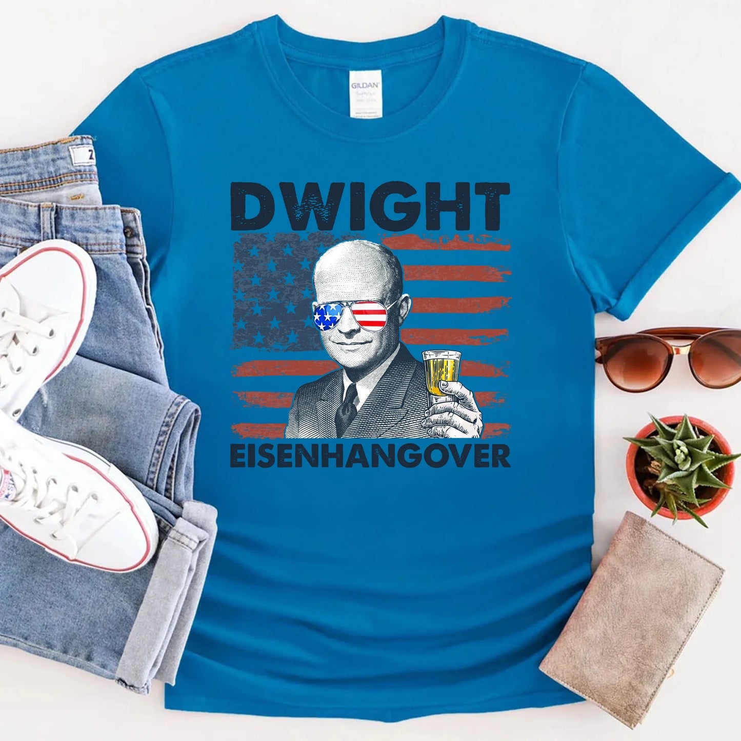 Eisenhangover 4th of July Lightweight Shirt Funny Dwight Eisenhower Tee
