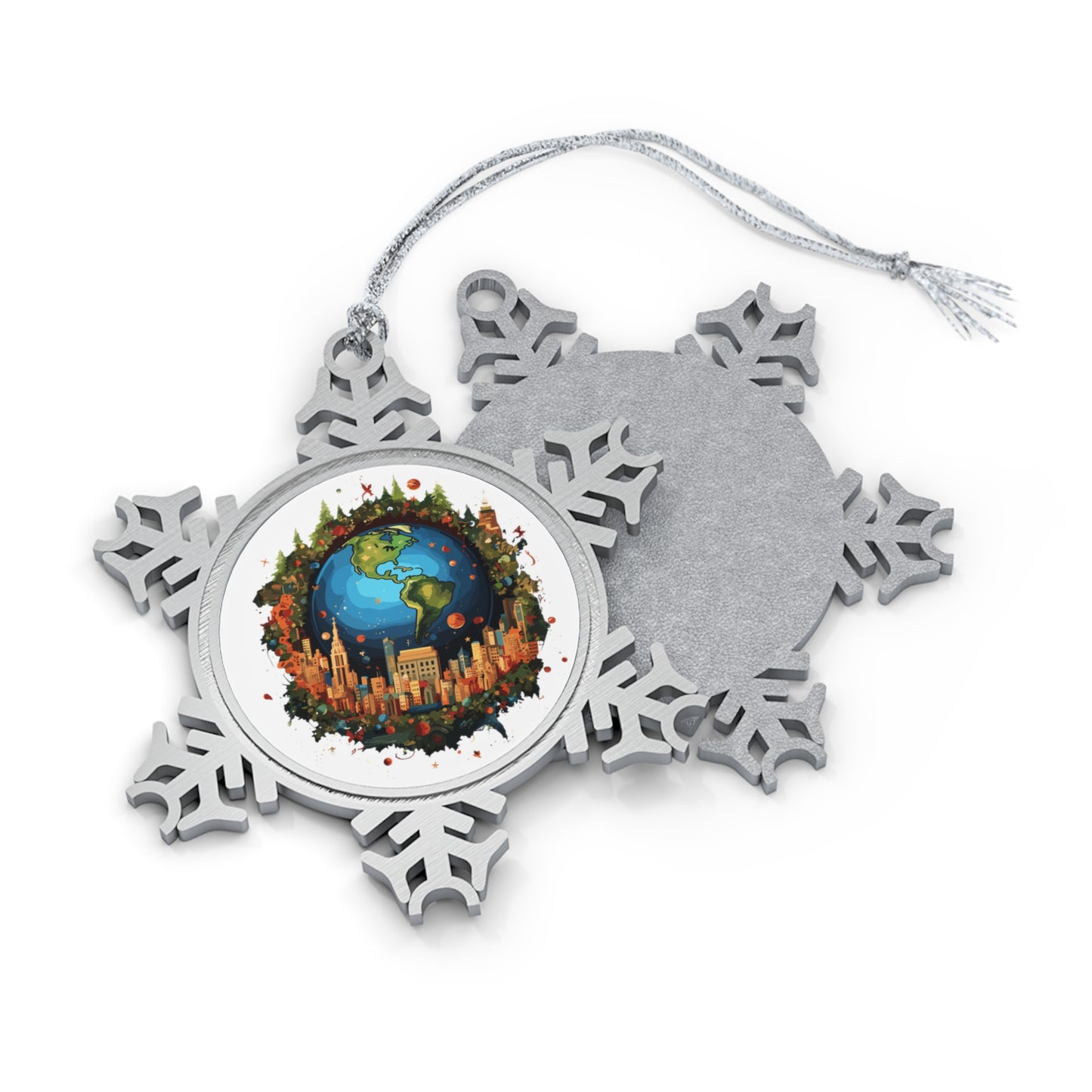 The earth in Christmas decorations  Snowflake Ornament