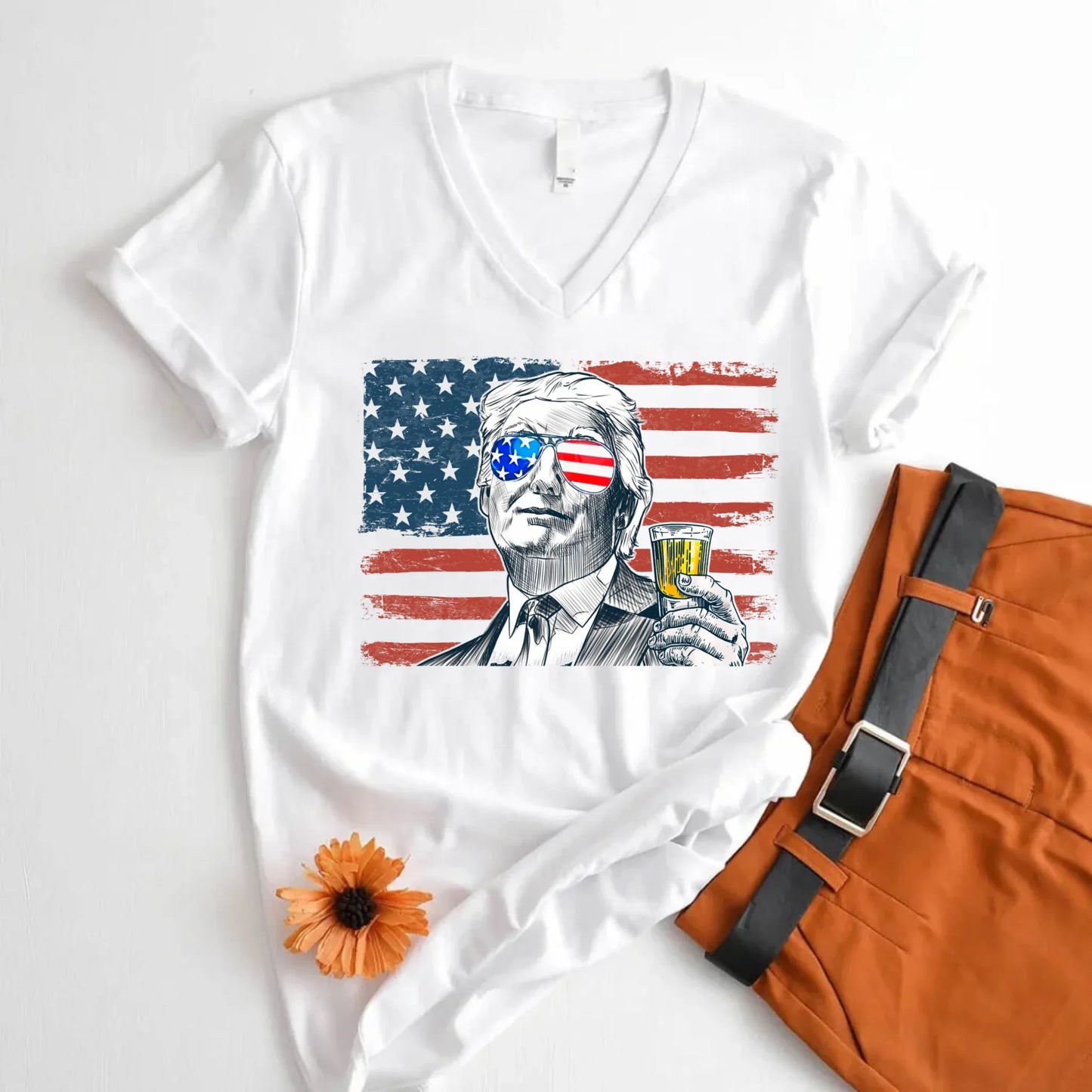 Donald Drunk 4th of July Funny Unisex V-Neck Shirt