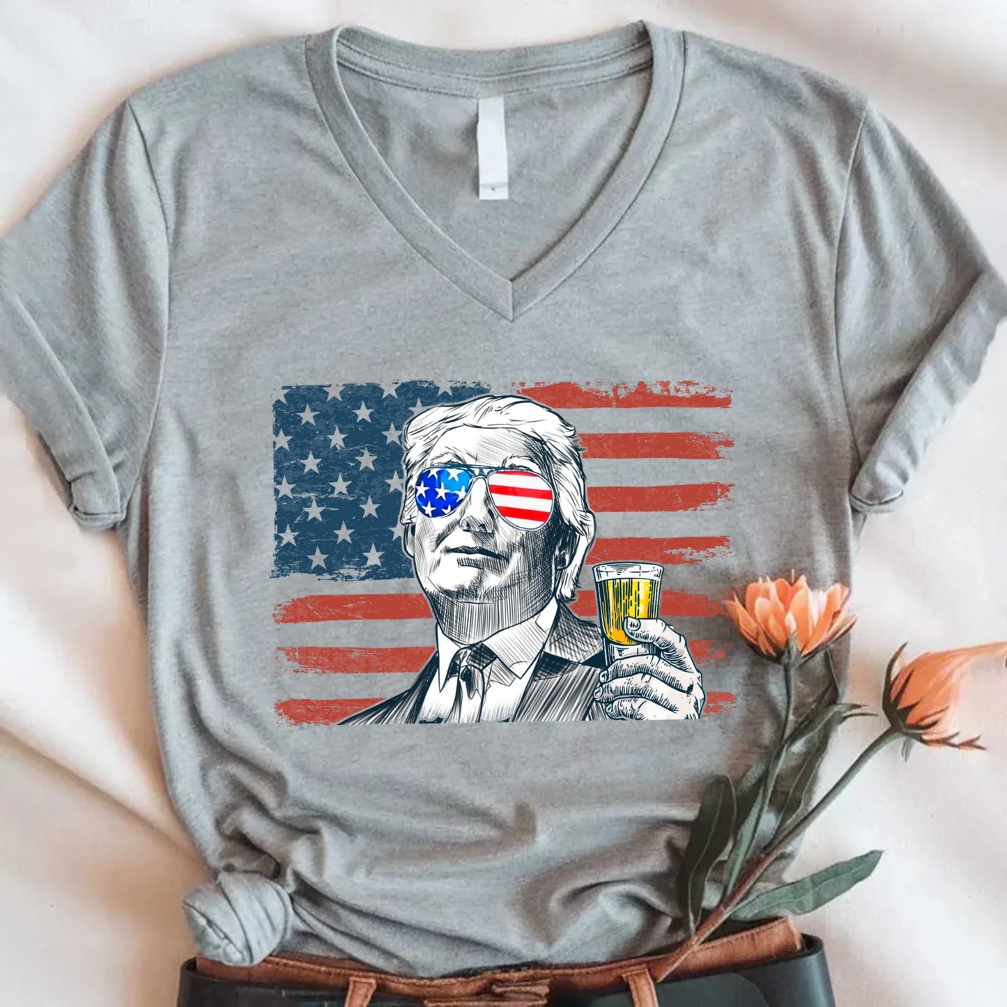 Donald Drunk 4th of July Funny Unisex V-Neck Shirt
