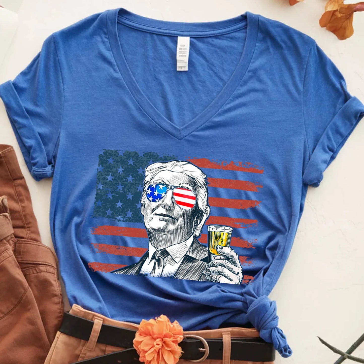 Donald Drunk 4th of July Funny Unisex V-Neck Shirt