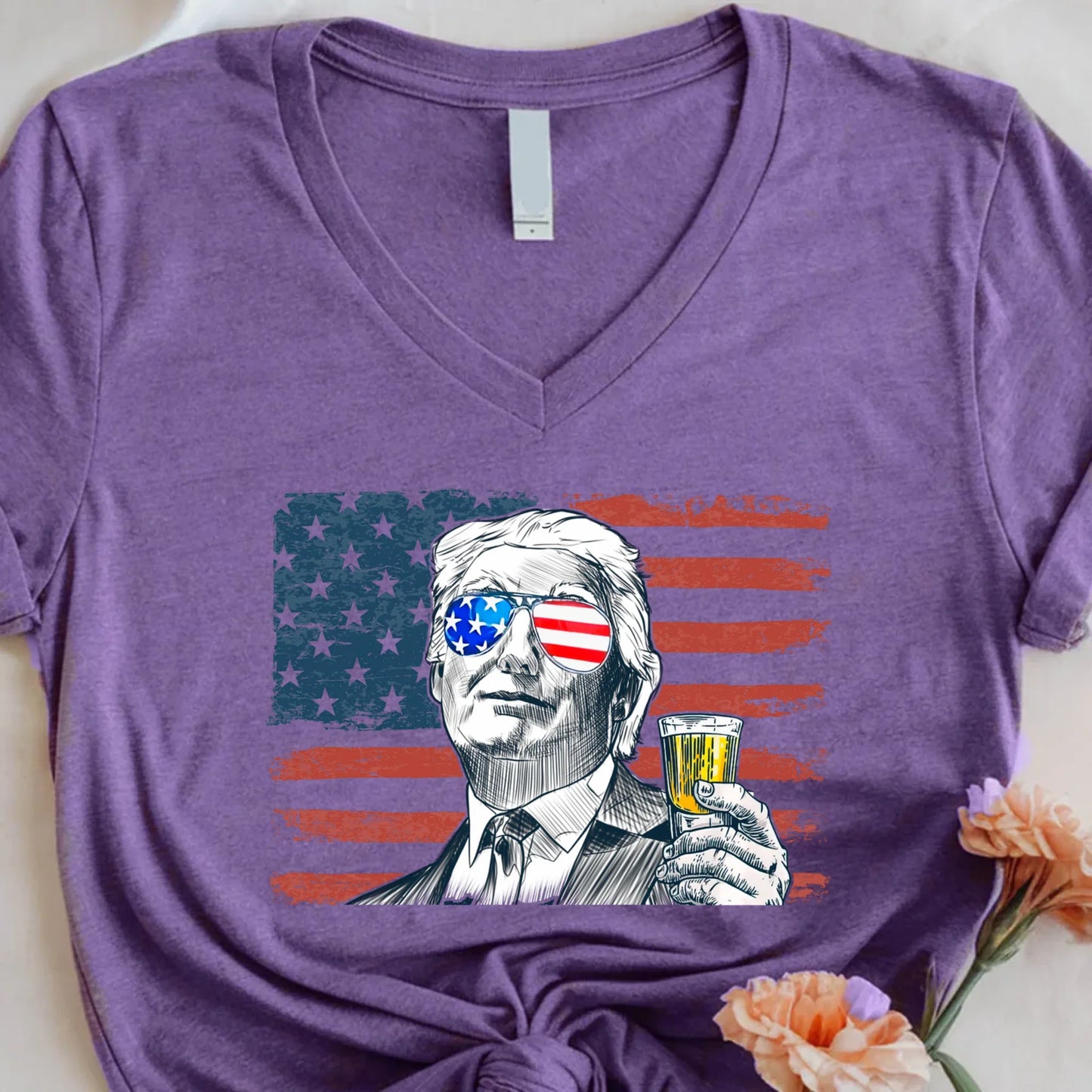 Donald Drunk 4th of July Funny Unisex V-Neck Shirt
