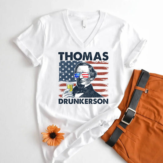 Thomas Drunkerson Unisex V-Neck Shirt 4th of July Jefferson-Inspired Boozy Tee