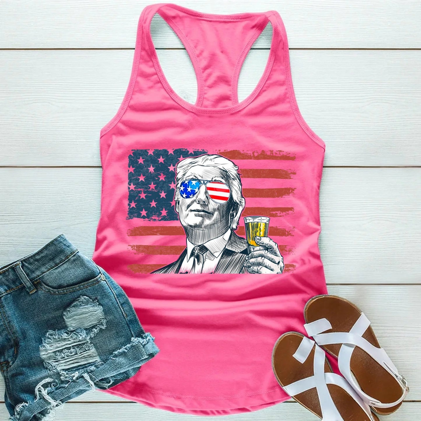 Donald Drunk Funny Unisex Tank Top 4th of July Party Shirt
