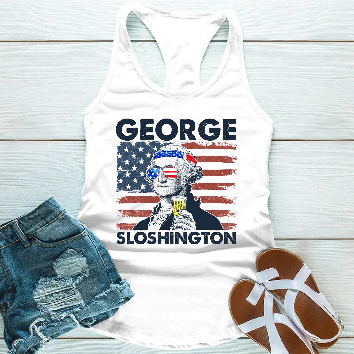 George Sloshington Unisex Tank Top Founding Father Party Tee