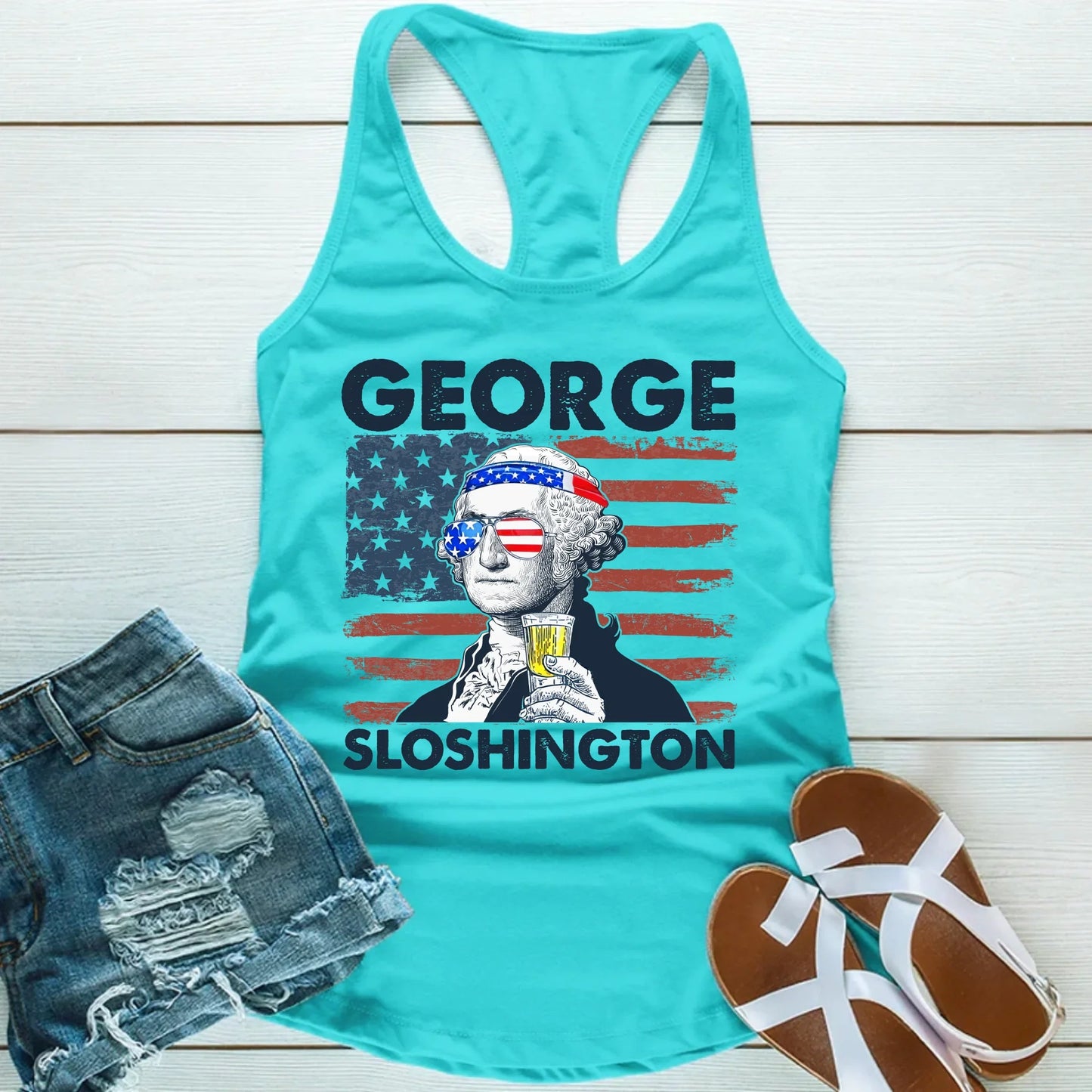 George Sloshington Unisex Tank Top Founding Father Party Tee