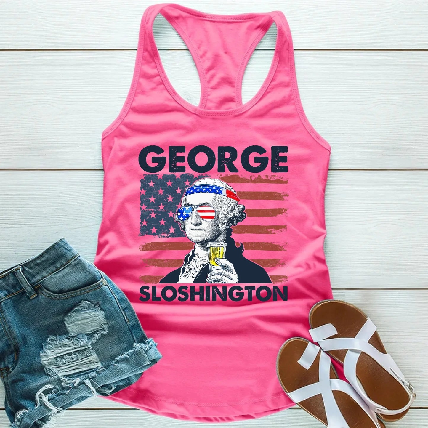 George Sloshington Unisex Tank Top Founding Father Party Tee