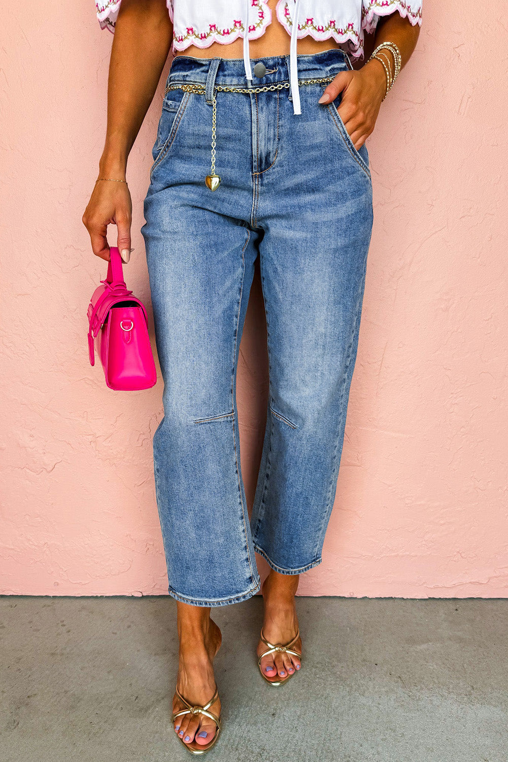 Dusk Blue High Waist Ankle Cropped Jeans