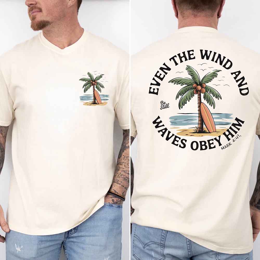 Christian Graphic Shirt Unisex Bible Verse Tee Even the Wind Obey Him Comfort Colors