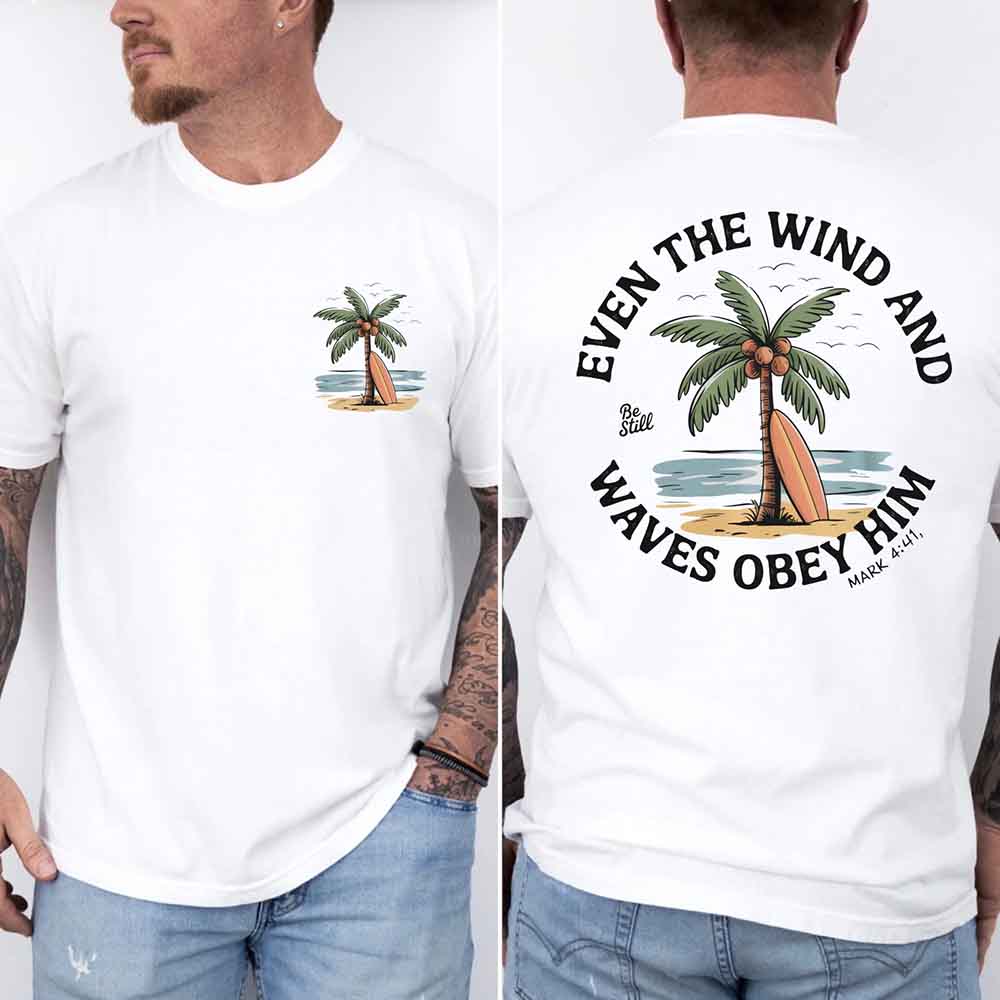 Christian Graphic Shirt Unisex Bible Verse Tee Even the Wind Obey Him Comfort Colors