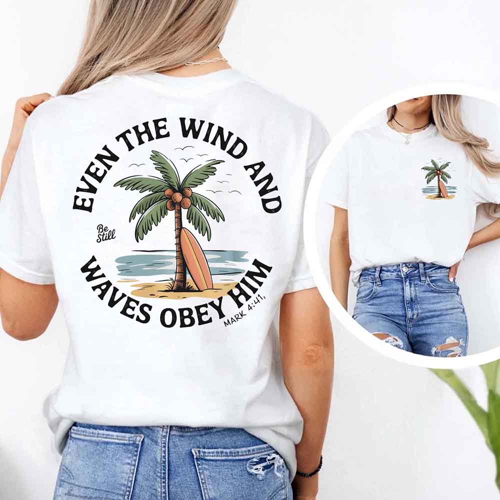 Christian Graphic Shirt Unisex Bible Verse Tee Even the Wind Obey Him Comfort Colors
