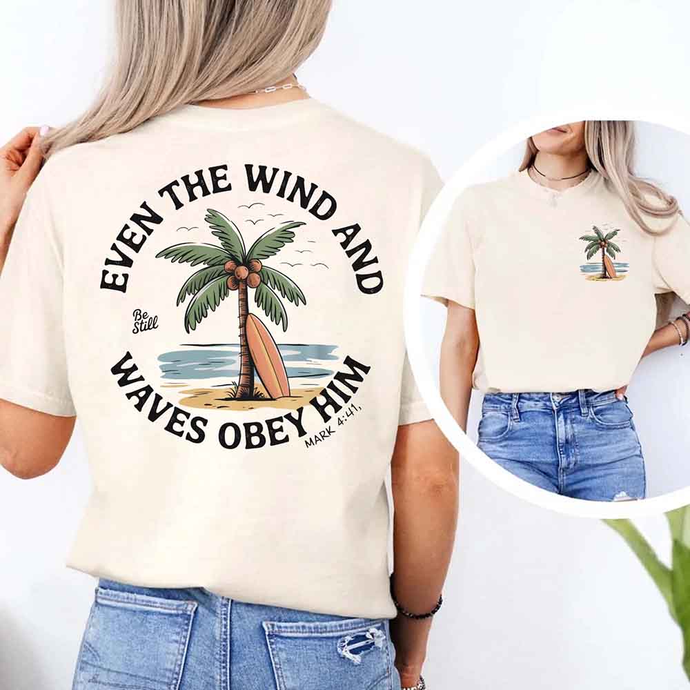 Christian Graphic Shirt Unisex Bible Verse Tee Even the Wind Obey Him Comfort Colors