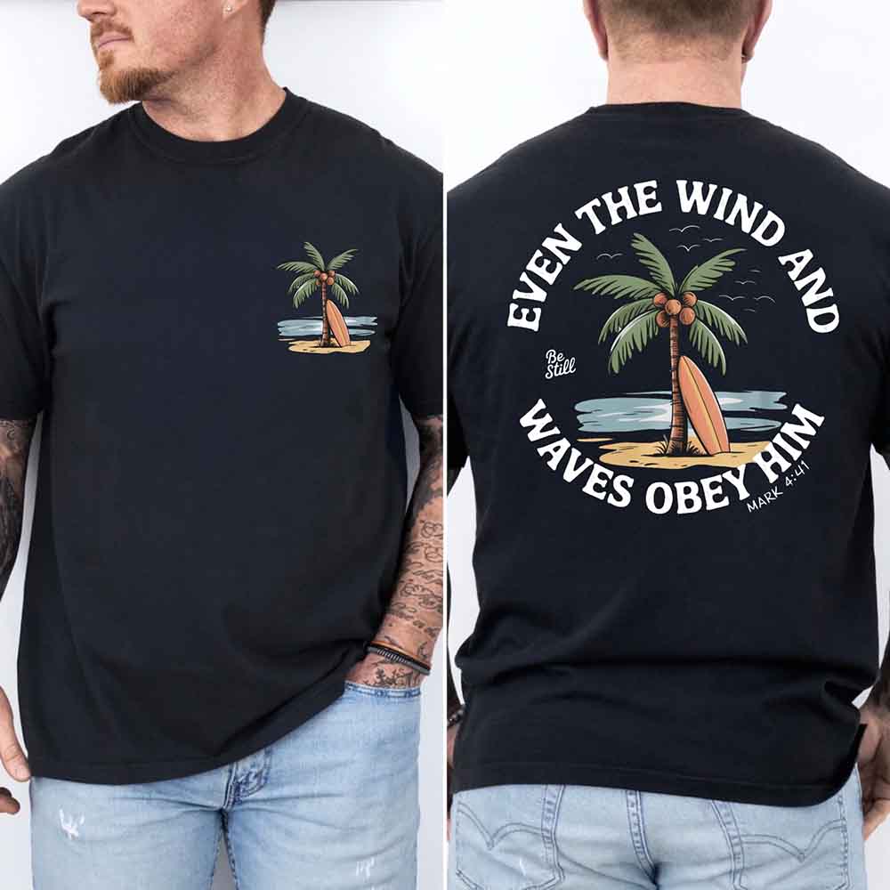 Christian Graphic Shirt Unisex Bible Verse Tee Even the Wind Obey Him Comfort Colors