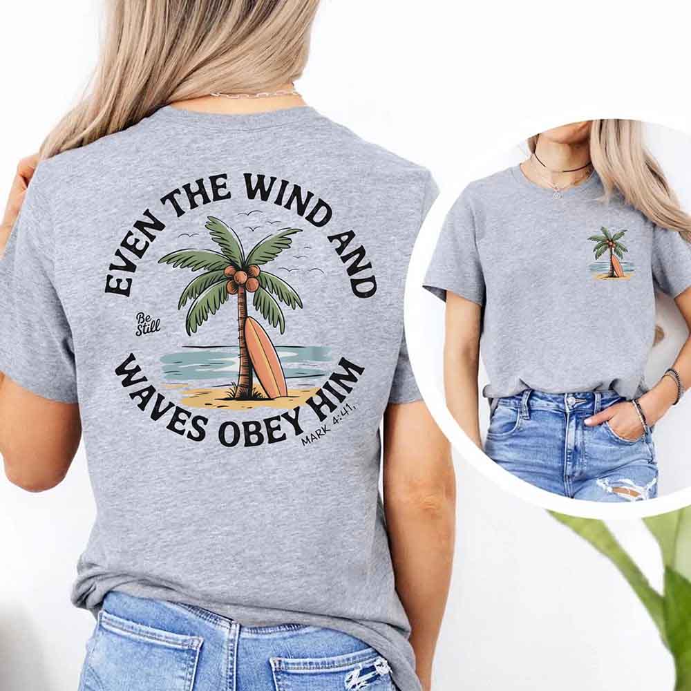 Christian Graphic Shirt Unisex Bible Verse Tee Even the Wind Obey Him Comfort Colors