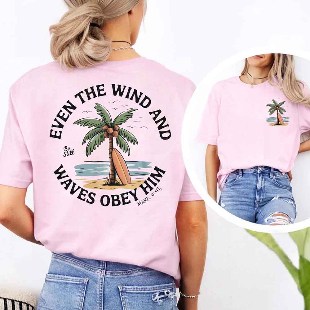Christian Graphic Shirt Unisex Bible Verse Tee Even the Wind Obey Him Comfort Colors