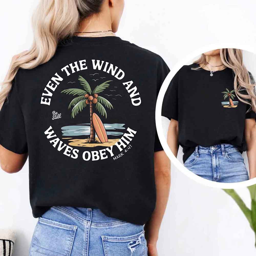 Christian Graphic Shirt Unisex Bible Verse Tee Even the Wind Obey Him Comfort Colors