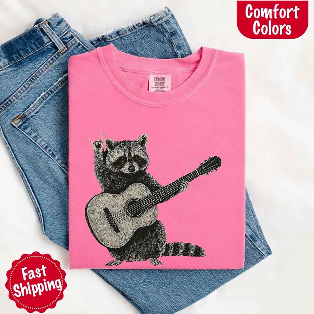 Raccoon Playing A Guitar, Funny Animals Comfort Colors T-Shirt