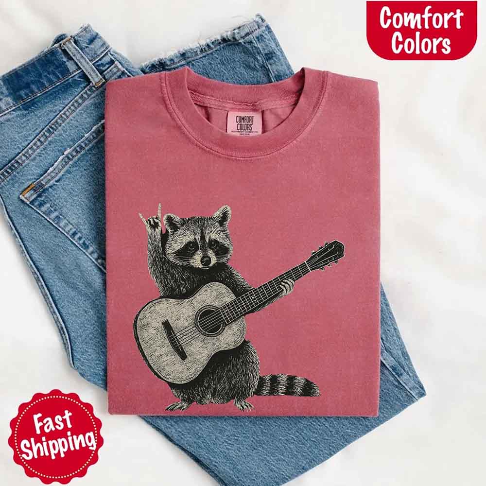 Raccoon Playing A Guitar, Funny Animals Comfort Colors T-Shirt