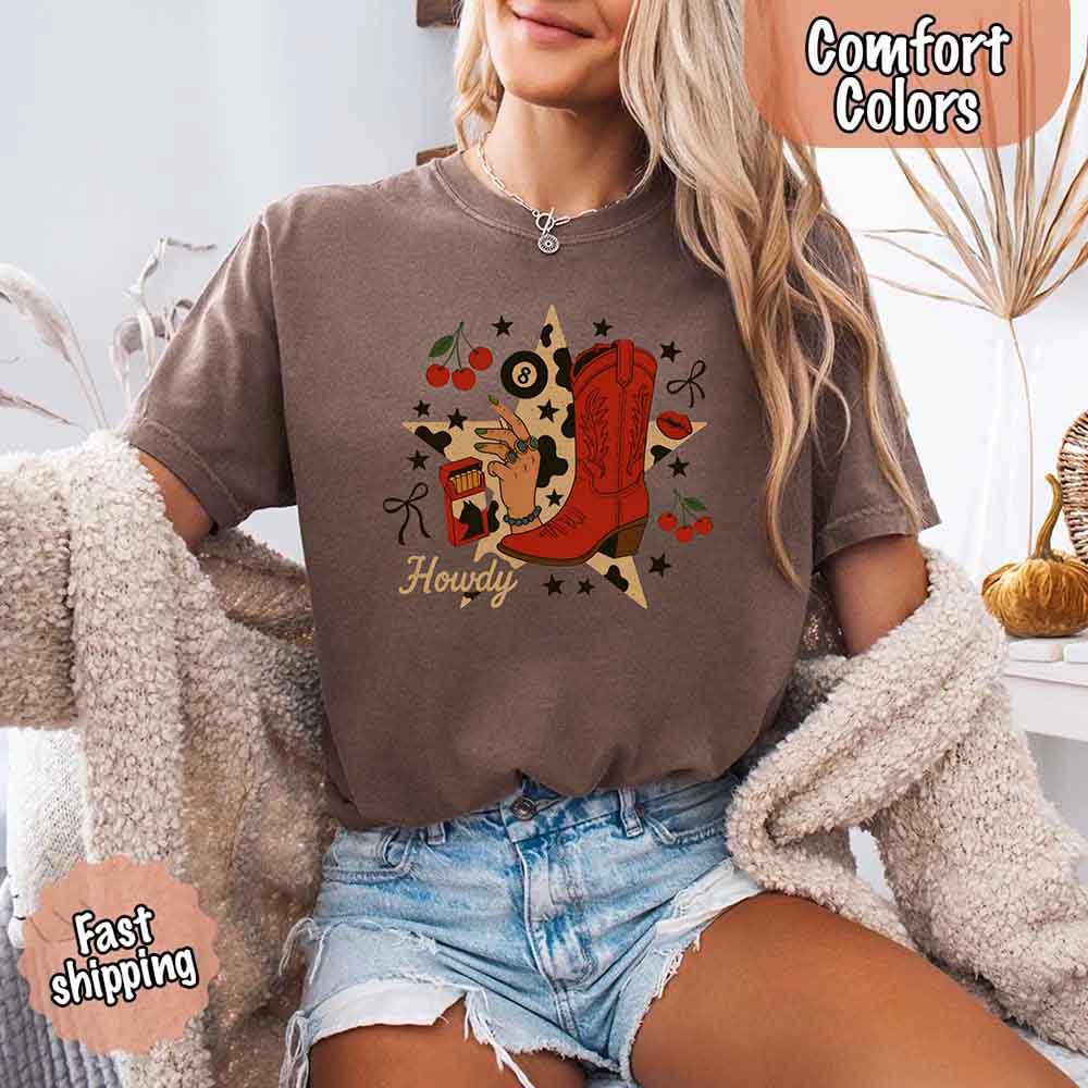 Howdy Cowgirl Star Collage Comfort Color Shirt
