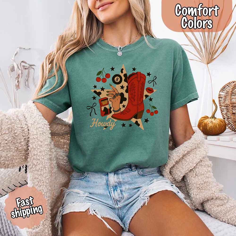 Howdy Cowgirl Star Collage Comfort Color Shirt