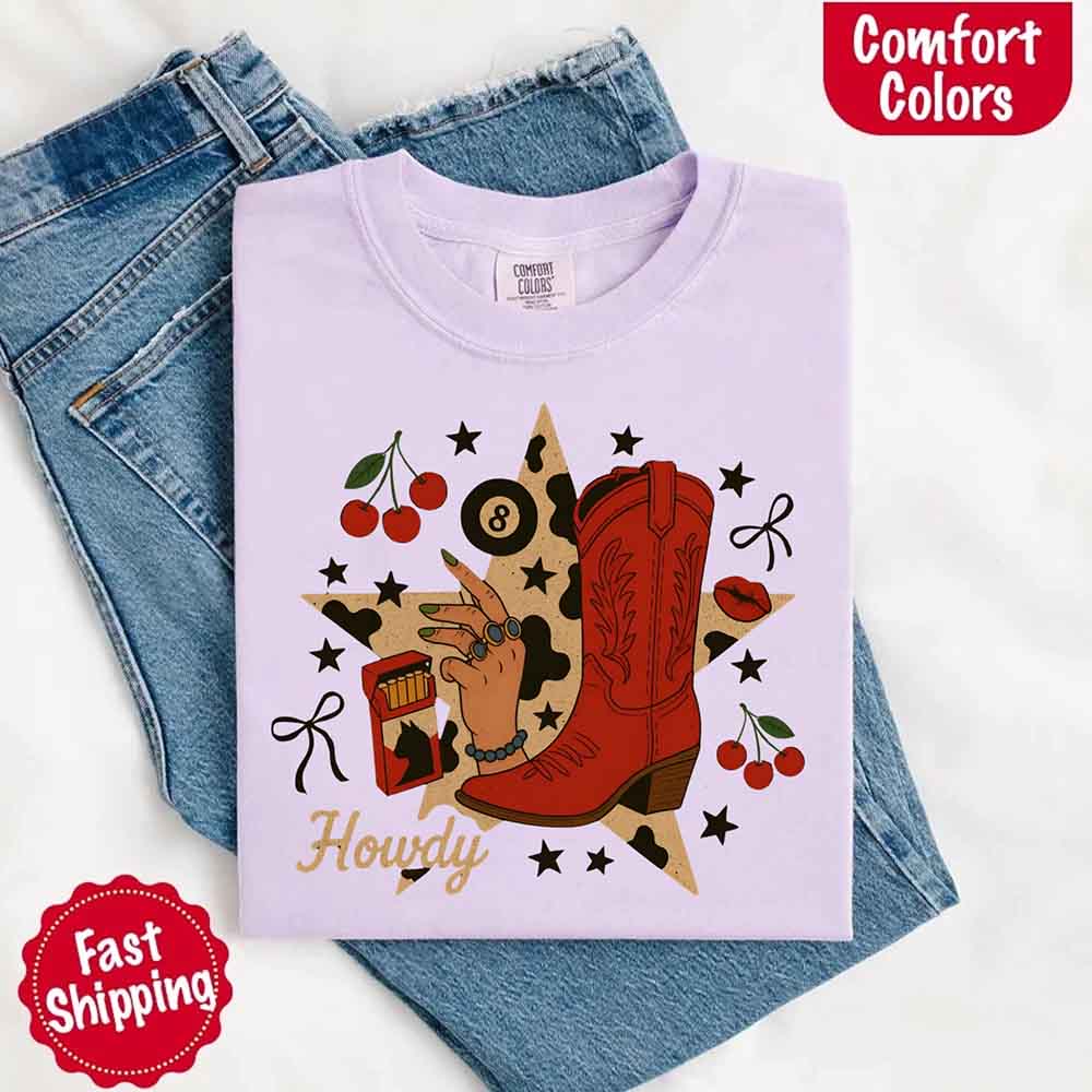 Howdy Cowgirl Star Collage Comfort Color Shirt