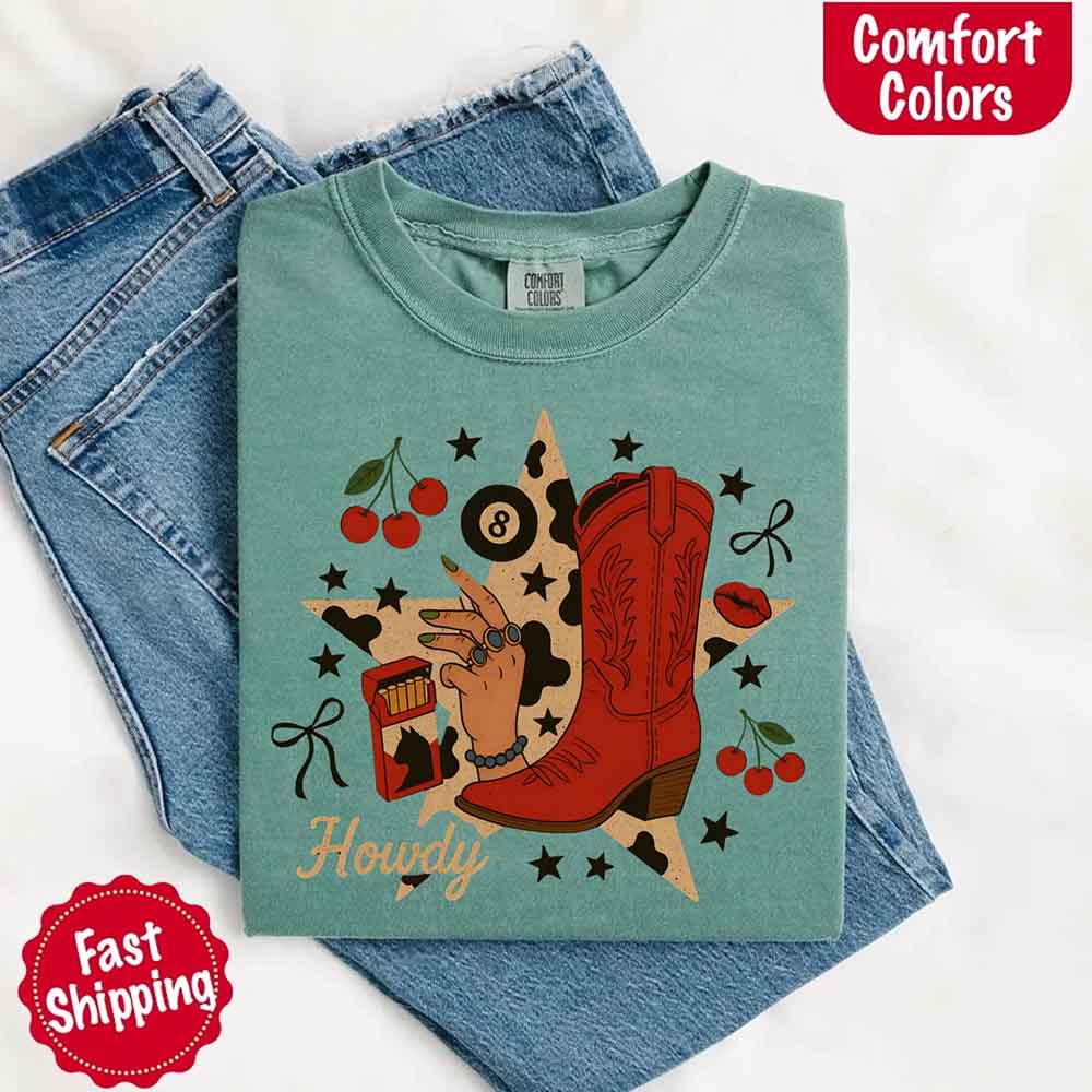 Howdy Cowgirl Star Collage Comfort Color Shirt
