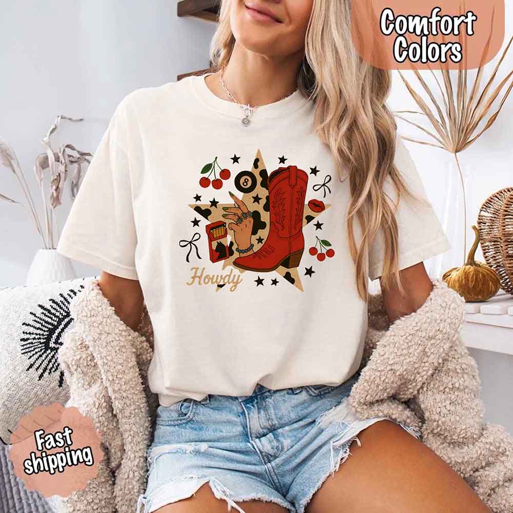 Howdy Cowgirl Star Collage Comfort Color Shirt