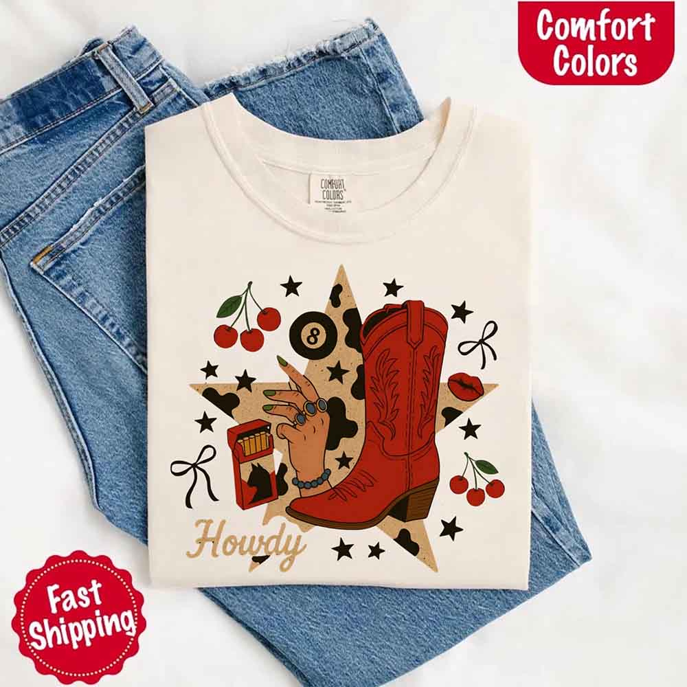 Howdy Cowgirl Star Collage Comfort Color Shirt