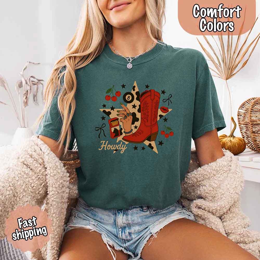 Howdy Cowgirl Star Collage Comfort Color Shirt