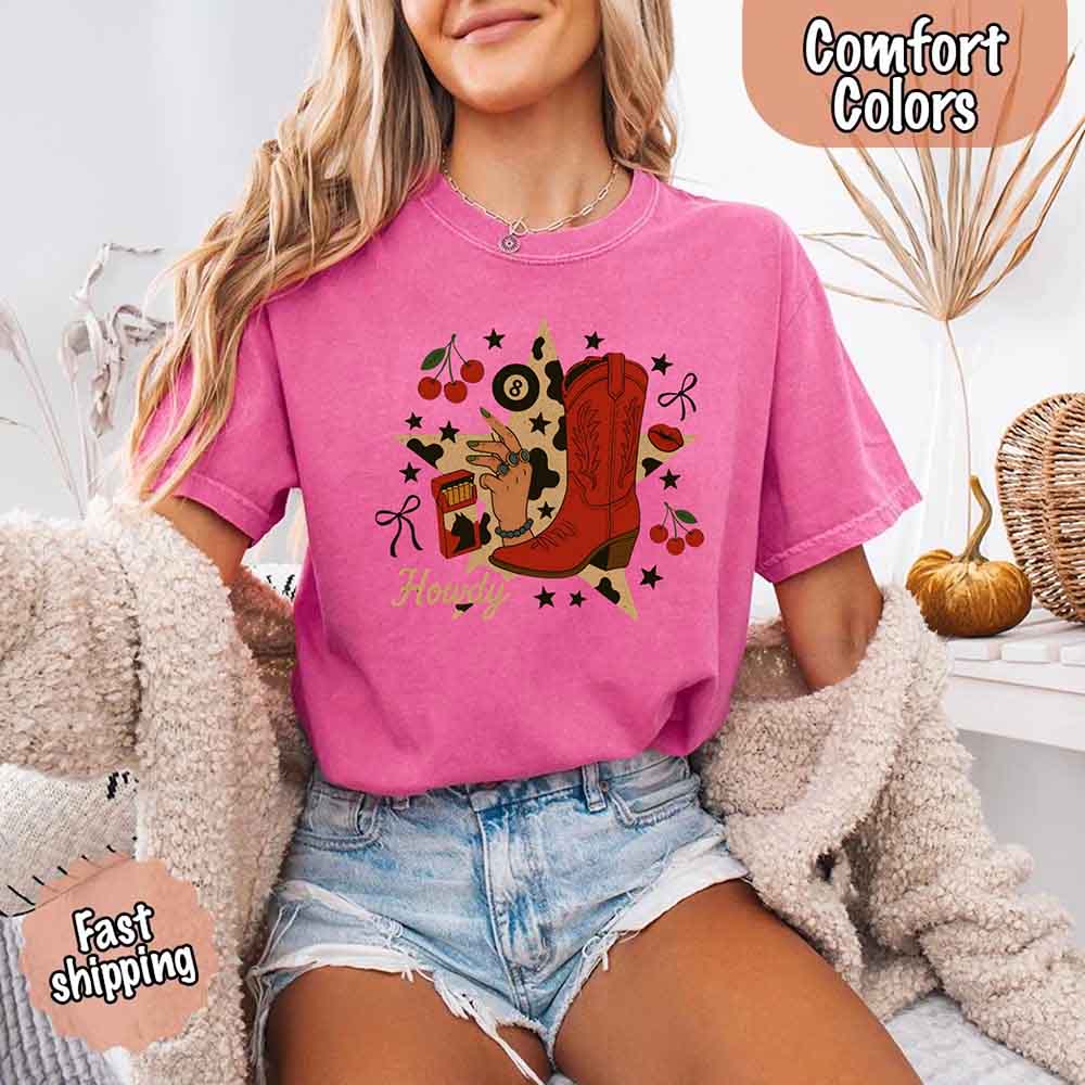Howdy Cowgirl Star Collage Comfort Color Shirt