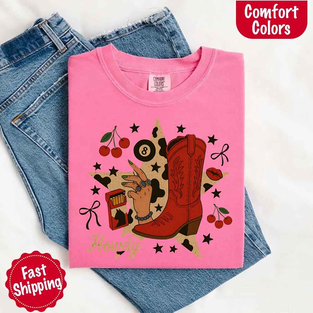Howdy Cowgirl Star Collage Comfort Color Shirt