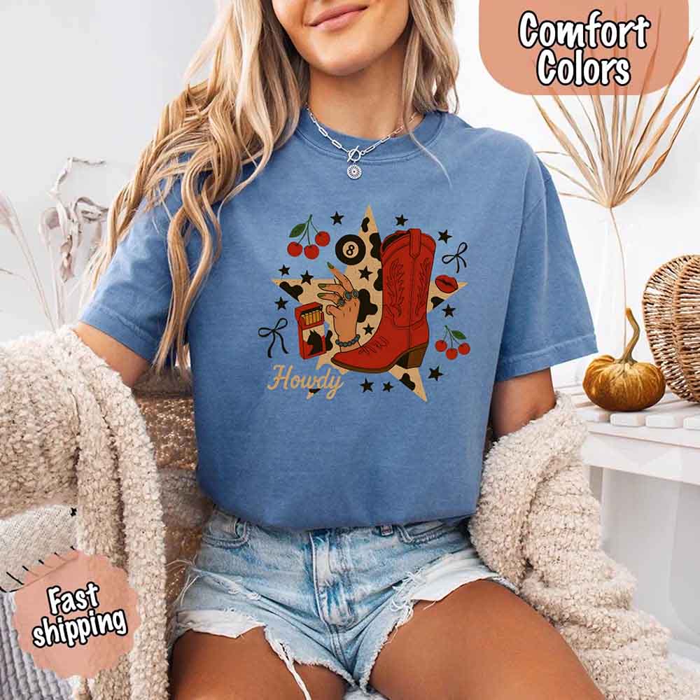 Howdy Cowgirl Star Collage Comfort Color Shirt