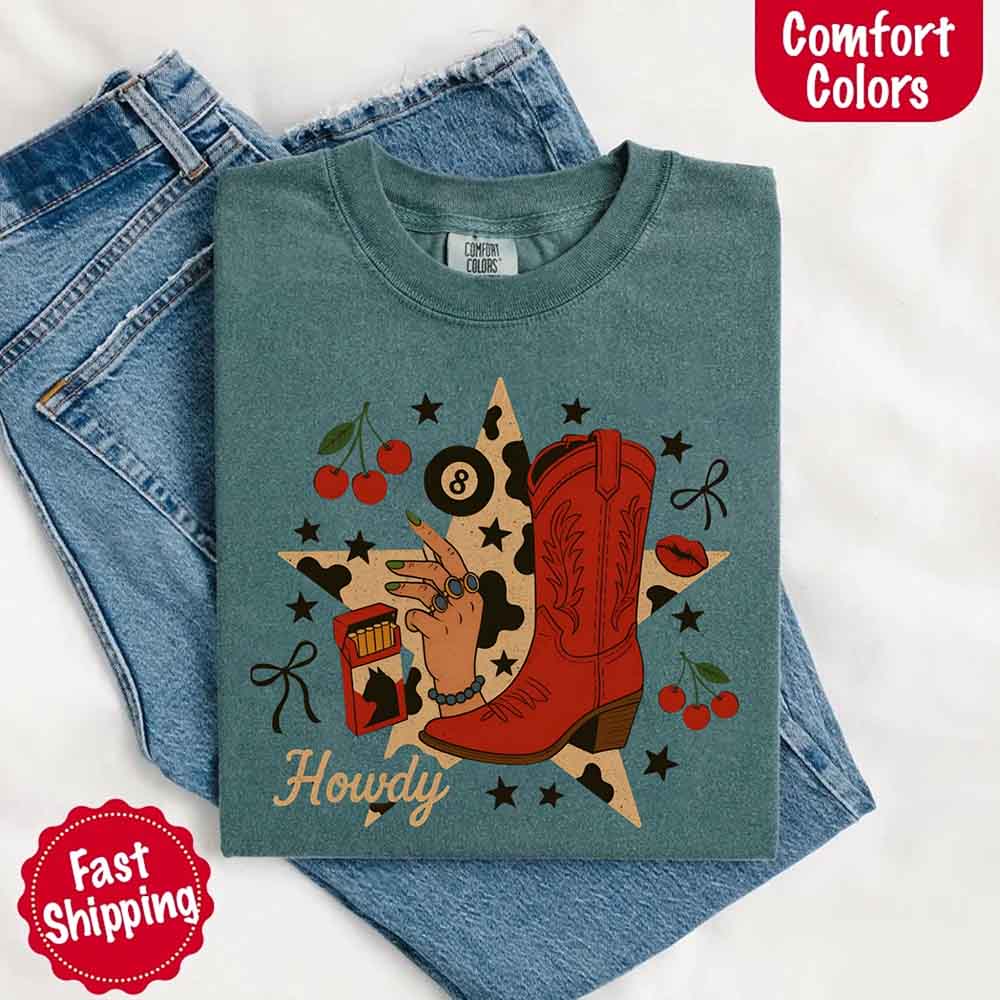 Howdy Cowgirl Star Collage Comfort Color Shirt