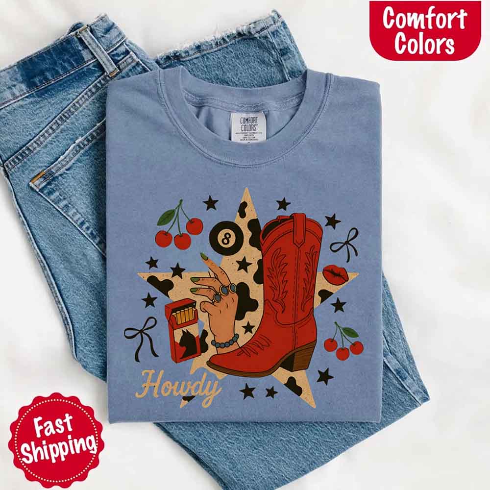 Howdy Cowgirl Star Collage Comfort Color Shirt