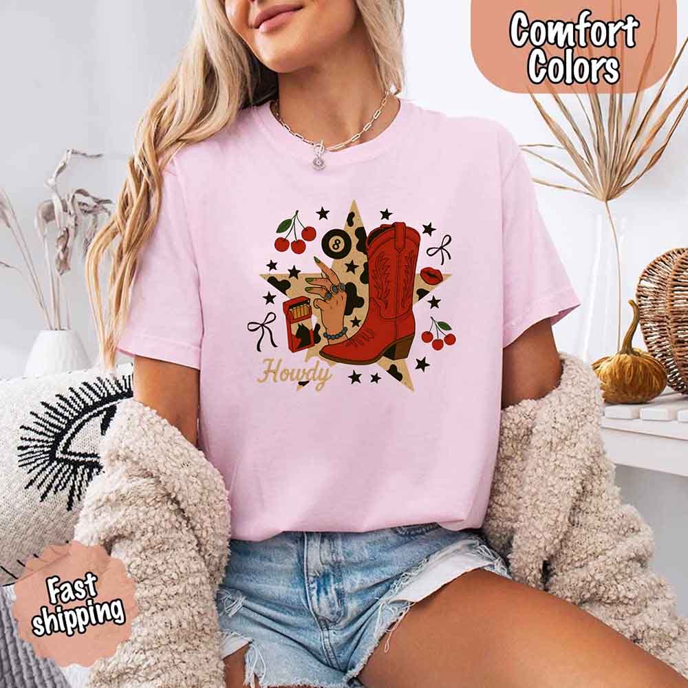 Howdy Cowgirl Star Collage Comfort Color Shirt