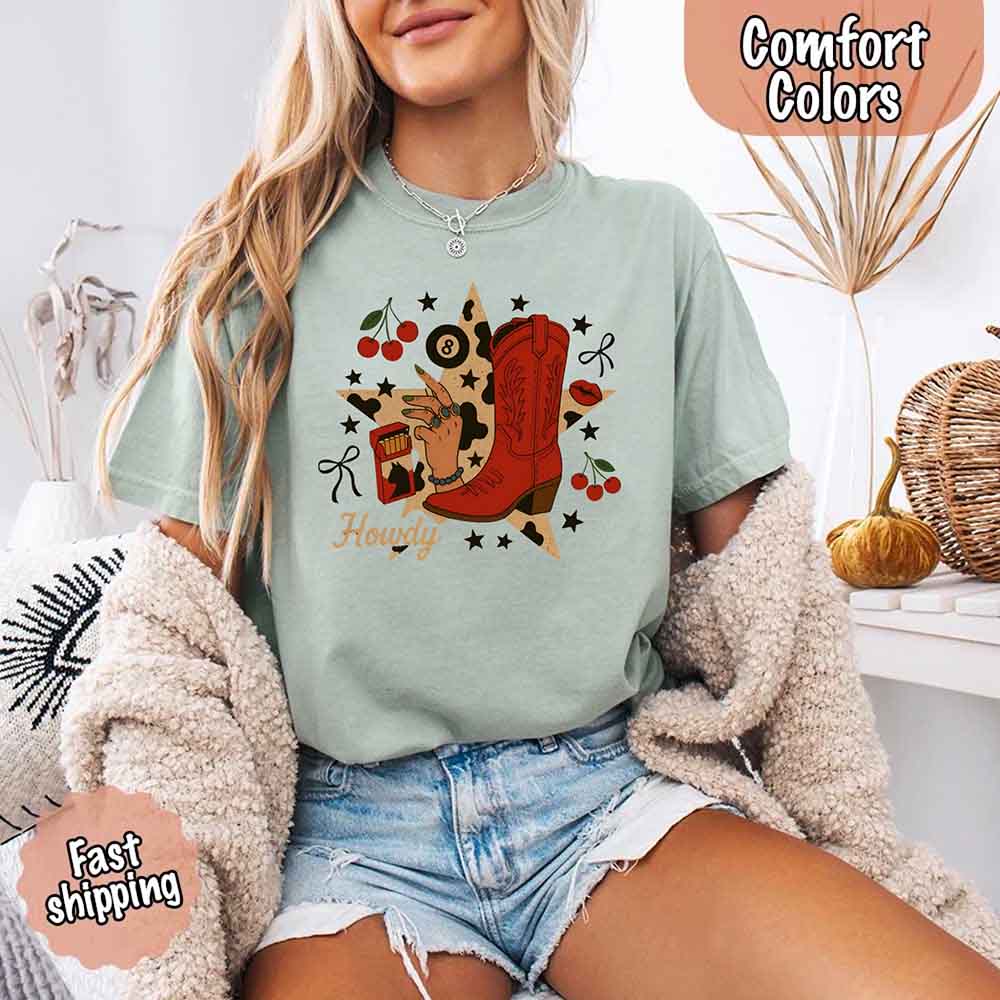 Howdy Cowgirl Star Collage Comfort Color Shirt