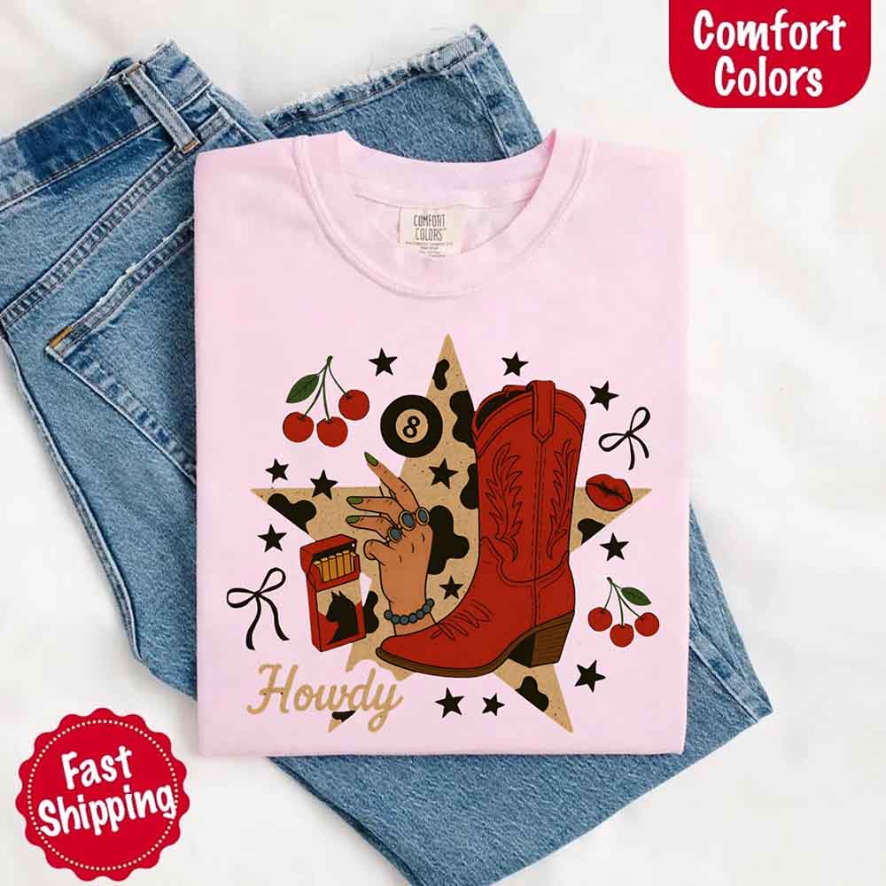 Howdy Cowgirl Star Collage Comfort Color Shirt