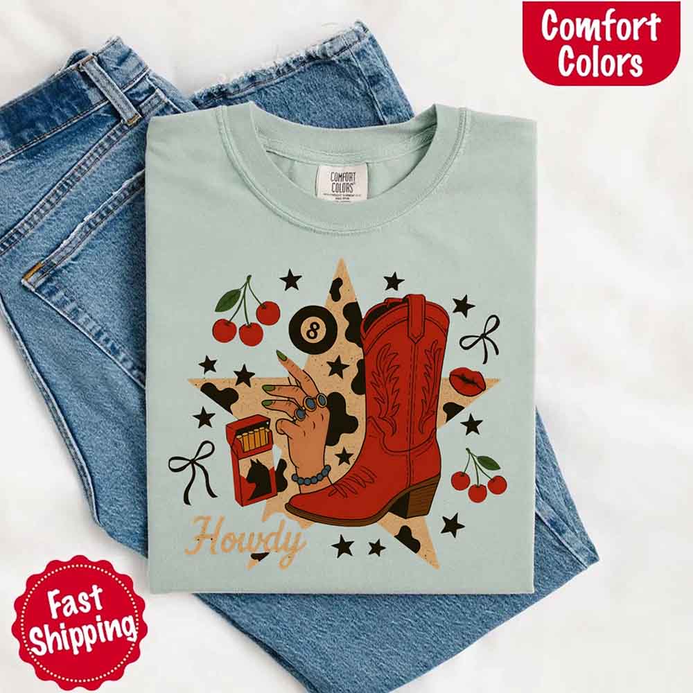 Howdy Cowgirl Star Collage Comfort Color Shirt