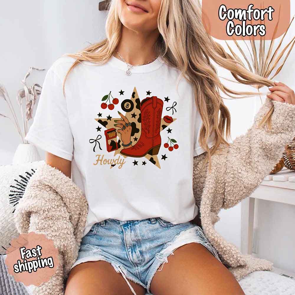 Howdy Cowgirl Star Collage Comfort Color Shirt
